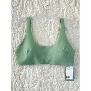 NEW H&M Bikini Top Sage Green Ribbed Textured Scoop Neck Womens 16 Swimwear